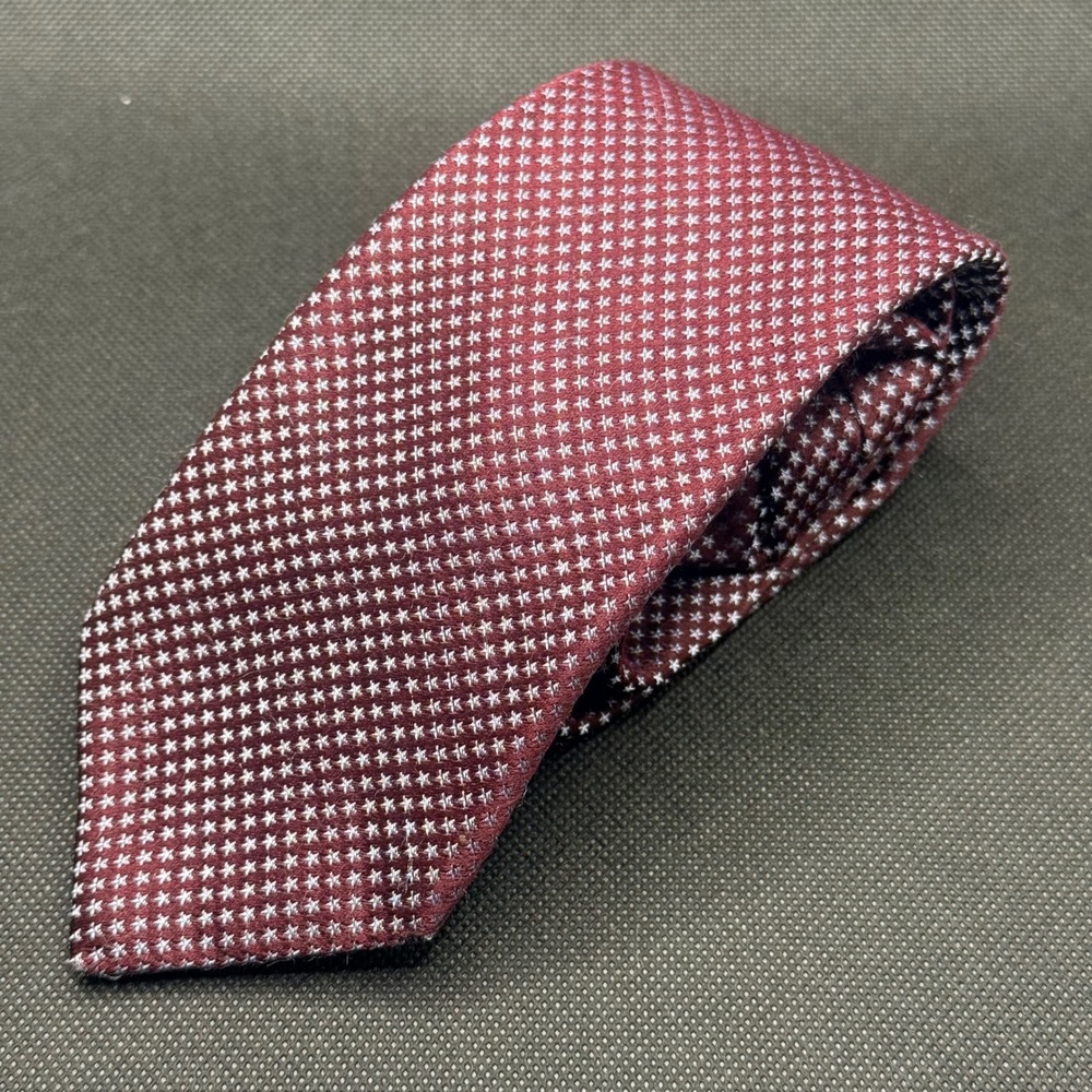 John Varvatos Burgundy White Star Pattern Silk Tie 3" x 62" Made in USA